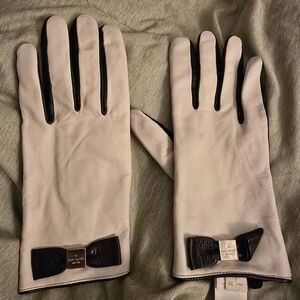 Kate Spade Black and White Leather Gloves with Bow